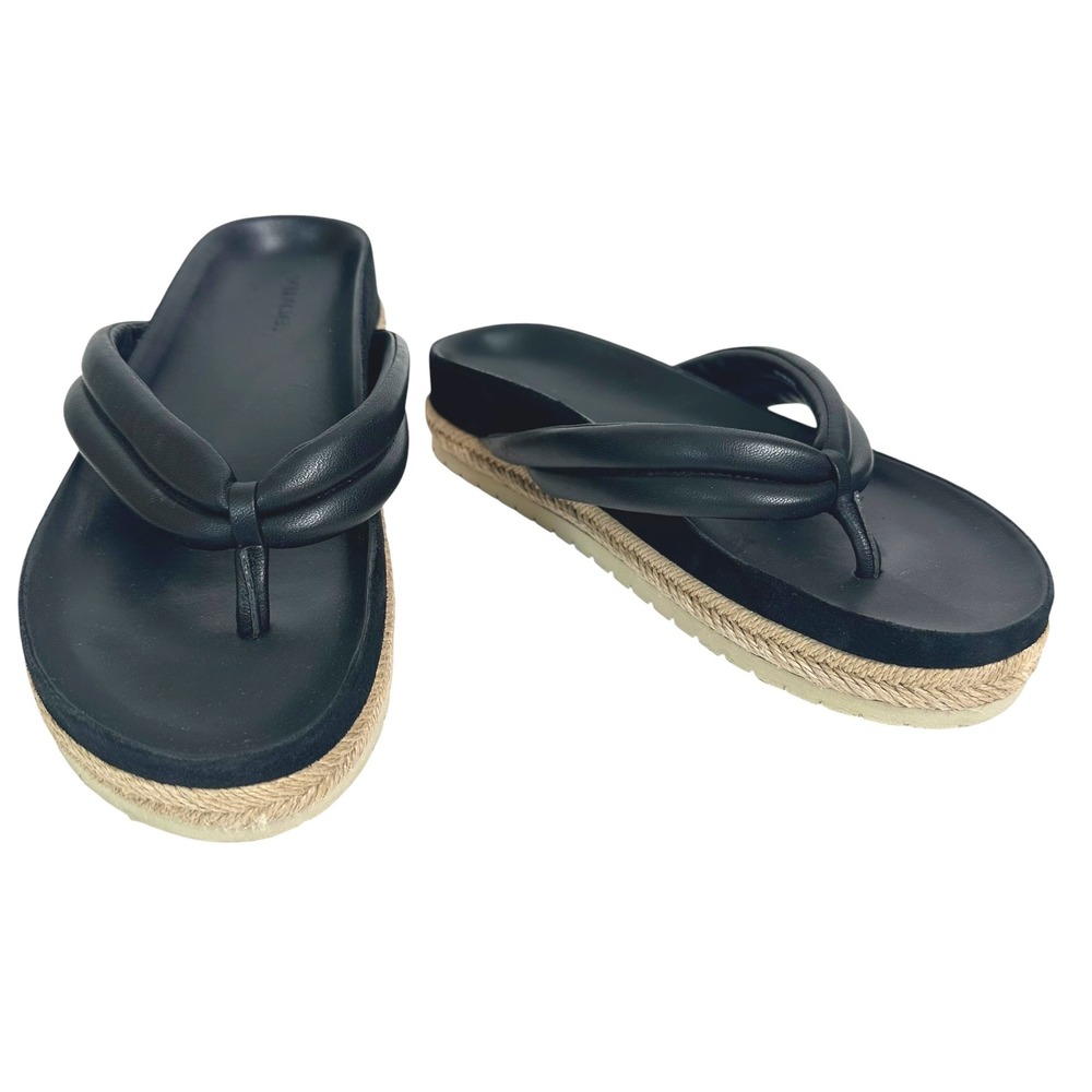 Vince Sandals Forest Black Espadrille Thong Platform Slide Leather FlipFlops 9.5
